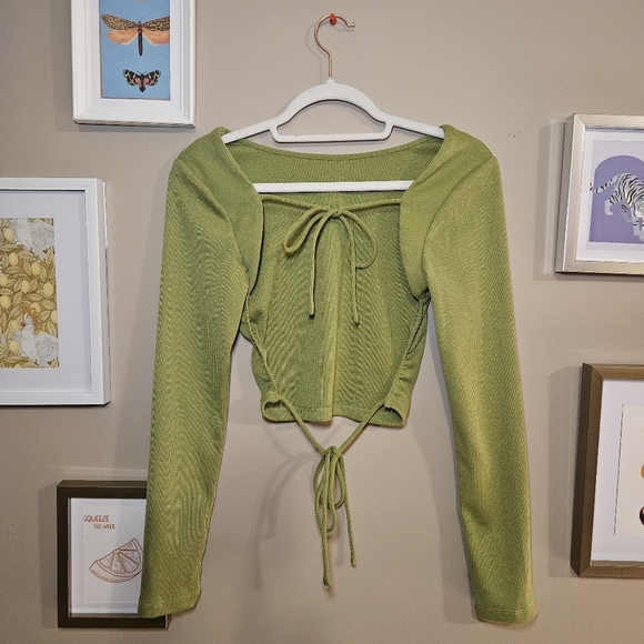 Backless Green Princess Polly Long Sleeve Crop Top - Picture 2 of 10